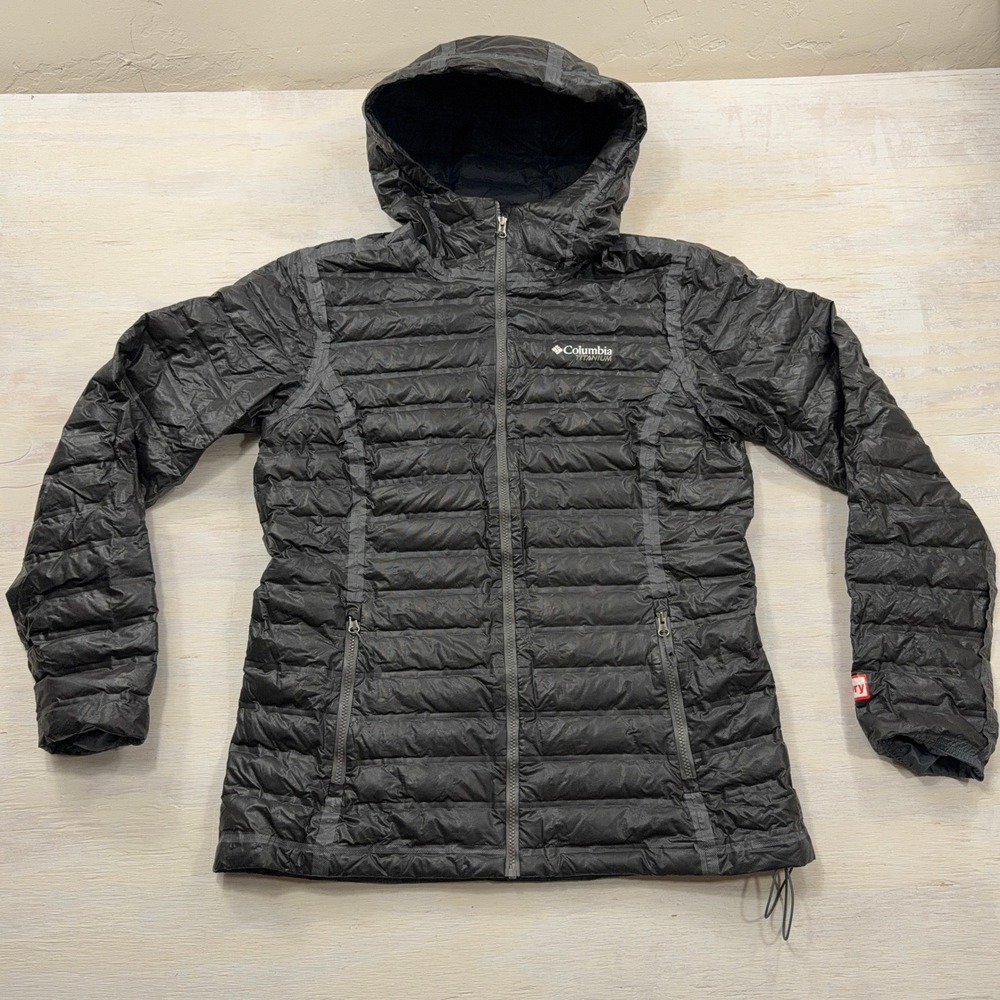 Columbia Jacket Titanium OutDry Ex Gold M Hooded Down Puffer Black Women Fit